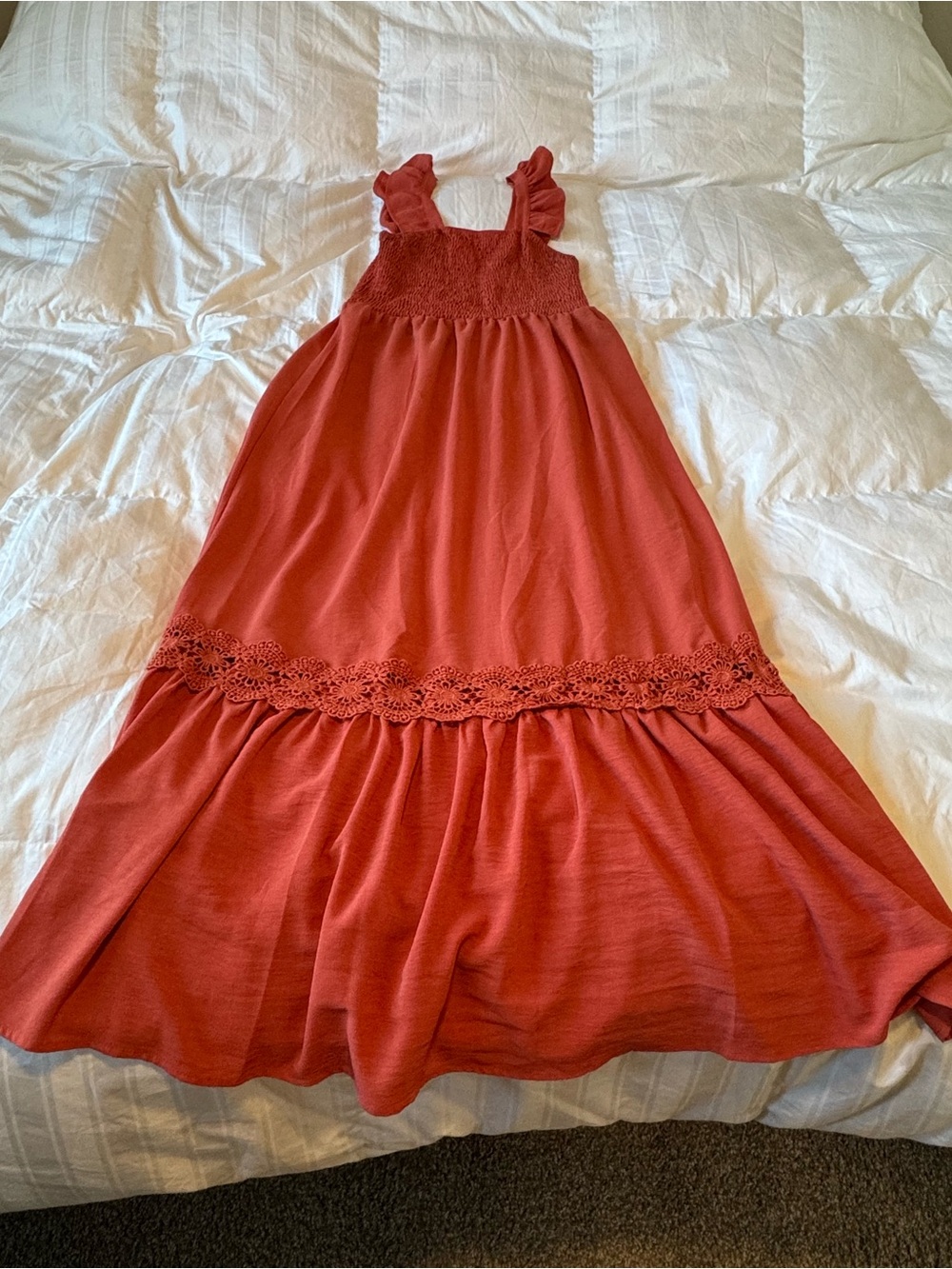 SHEIN Rust Red Ruffle Strap Maxi Dress